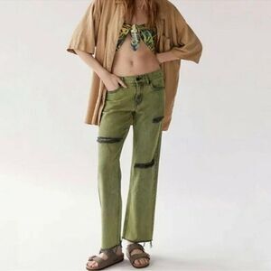BDG Urban Outfitters Cowgirl Jeans Distressed Green Ripped Size 28